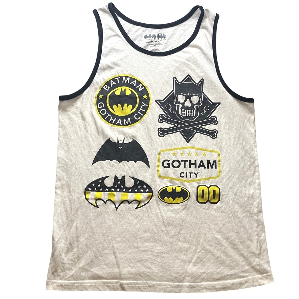 Batman Tank Top Mens Small Skull Crossbones Gotham City Spell Out‎ Logo Grunge